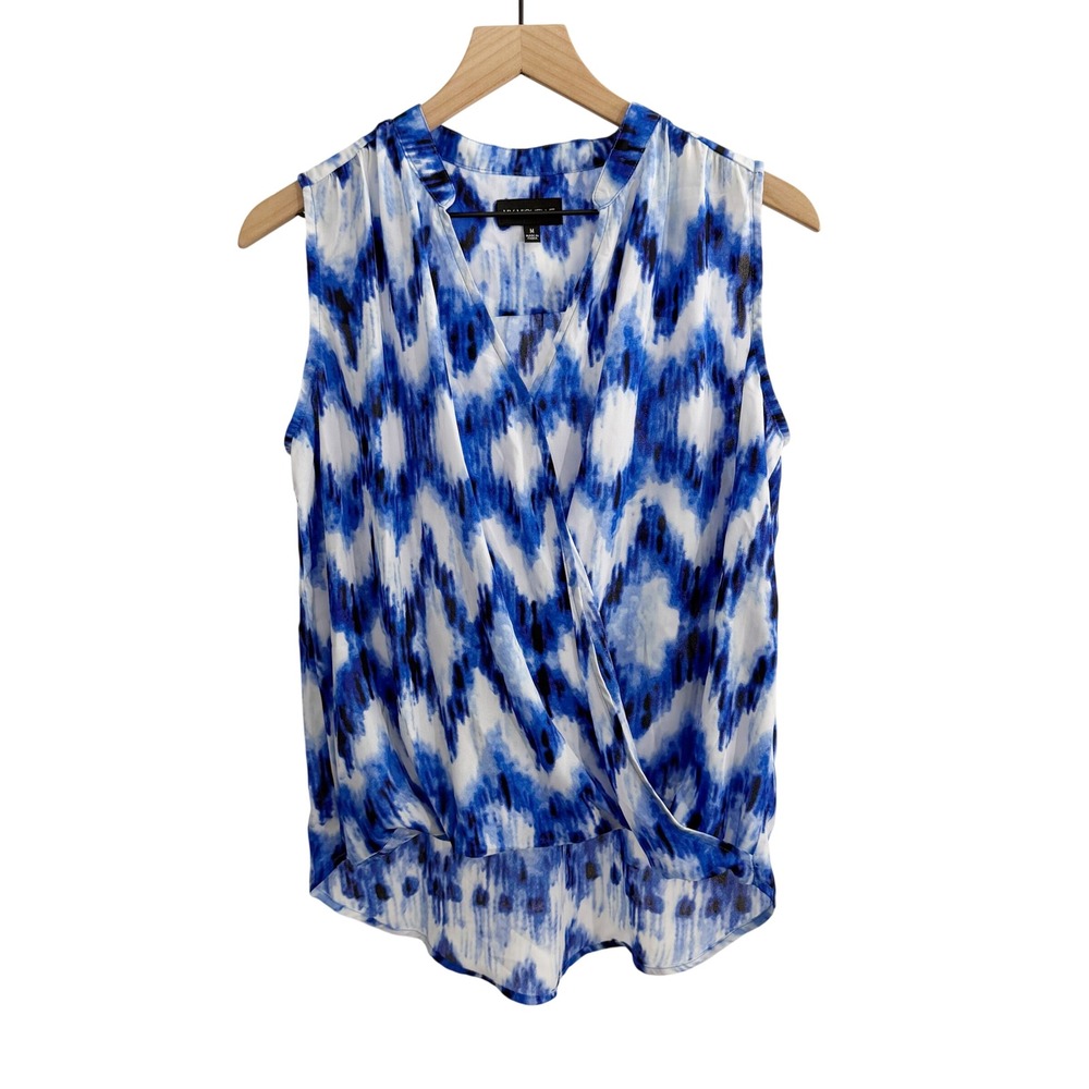 My Michelle Abstract Surplice Wrap Blouse Blue Medium Coastal Resortwear Cruise